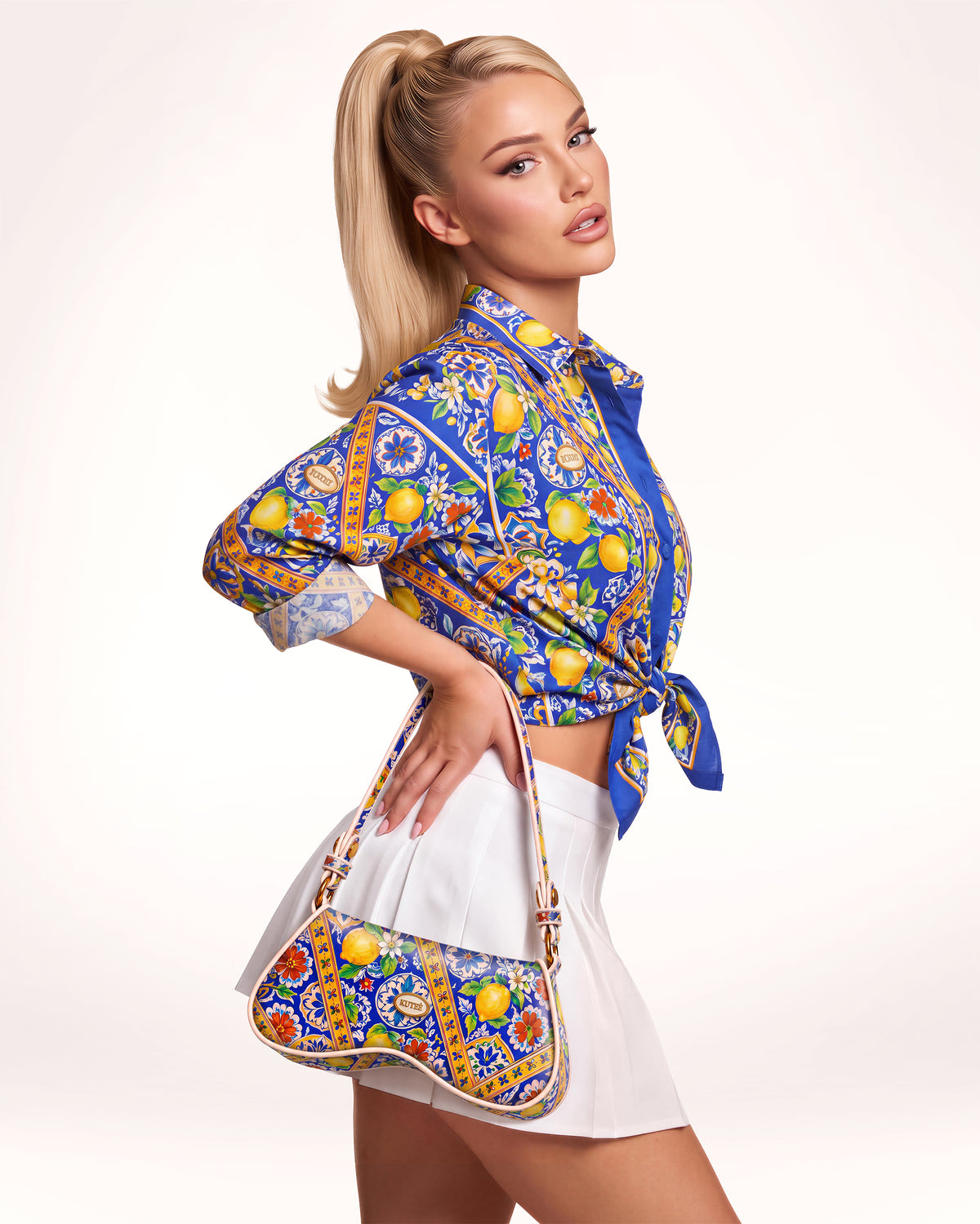 KUTEÈ Amalfi majolica lemon print bag with shoulder strap