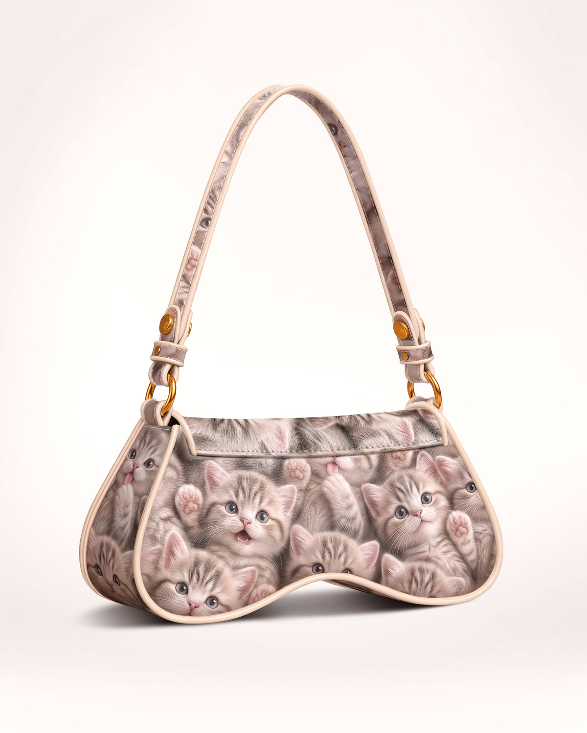 KUTEÈ Kitty Love neutral kitten print shoulder bag