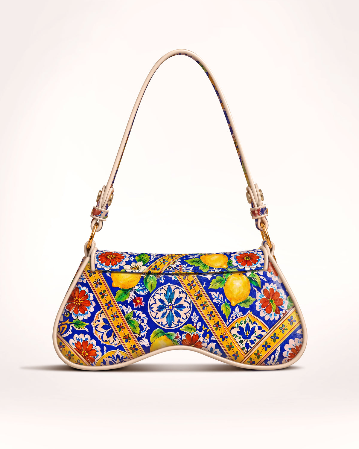 KUTEÈ Amalfi lemon print handbag with the gold KUTEÈ medallion