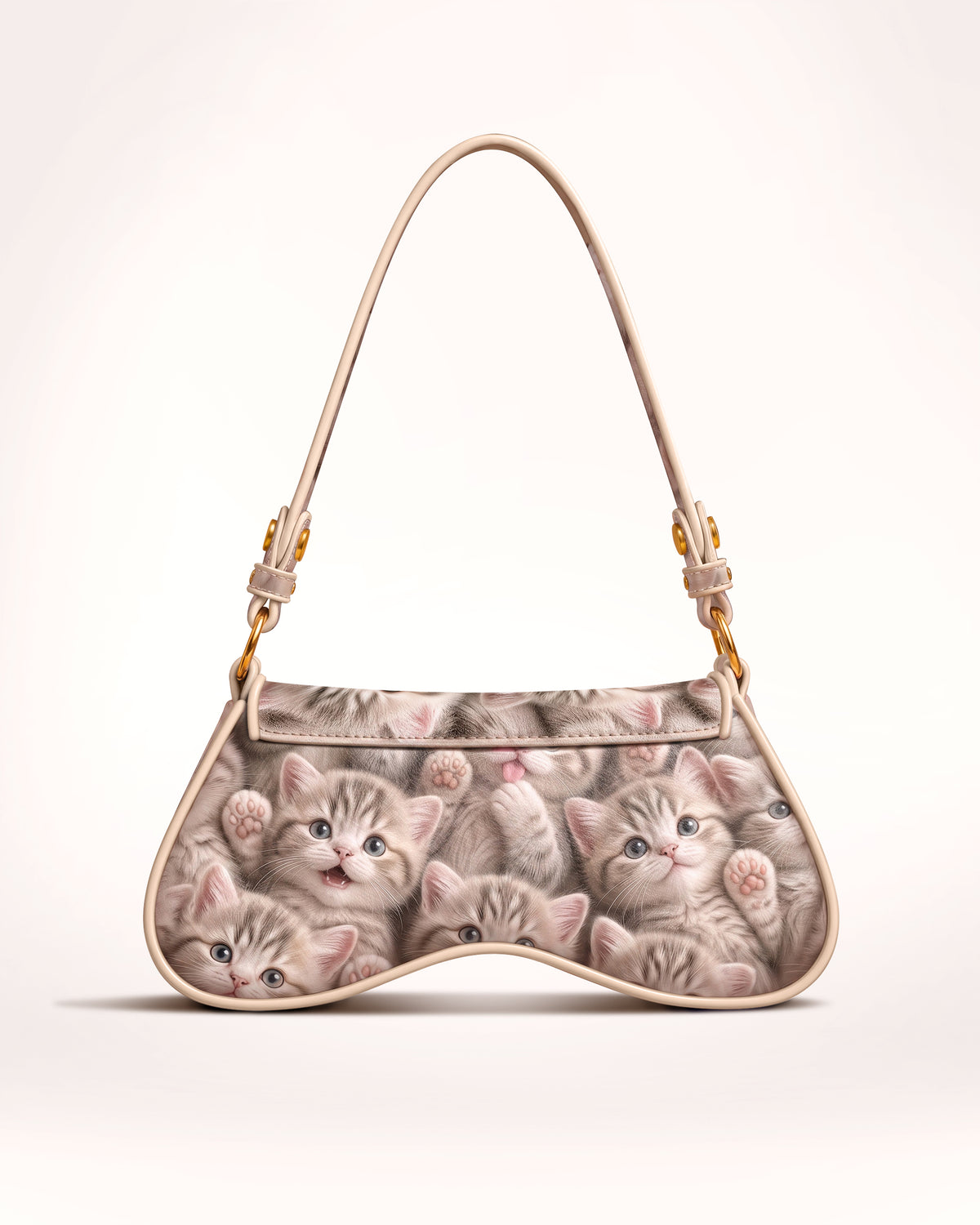 KUTEÈ Kitty Love cat print handbag with the gold KUTEÈ medallion